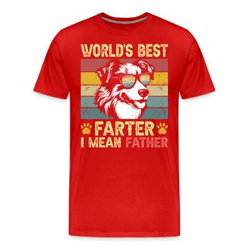Vintage Humorous Daddy Dog Australian Shepherd - Men's Premium Organic T-Shirt - red - Front - Damien (186cm)