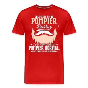 Barbe Humour Pompier Barbu - T-shirt bio Premium Homme - rouge - Devant - Damien (186cm)