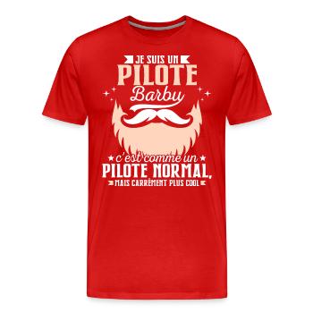 Barbe Humour Pilote Barbu - T-shirt bio Premium Homme - rouge - Devant - Damien (186cm)