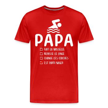 Père Nageur Piscine Humour Natation Papa Nageur - T-shirt bio Premium Homme - rouge - Devant - Damien (186cm)