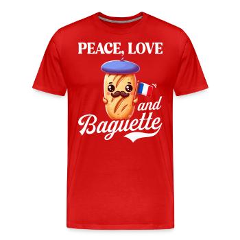Peace, Love and Baguette, Proud to Be French - Men's Premium Organic T-Shirt - red - Front - Damien (186cm)