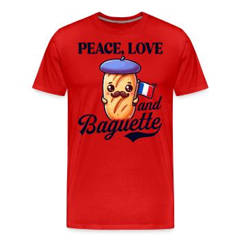 Peace, Love and Baguette, Proud to Be French - Men's Premium Organic T-Shirt - red - Front - Damien (186cm)