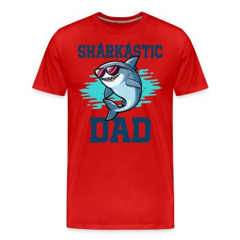 Sharkastic Father Shark Joke Sarcastic Dad - Men's Premium Organic T-Shirt - red - Front - Damien (186cm)