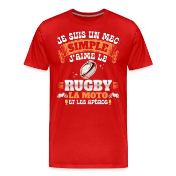 Motard Rugbyman Rugby Apéro Et Moto - T-shirt bio Premium Homme - rouge - Devant - Damien (186cm)