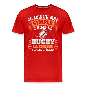 Chasseur Rugbyman Rugby Apéro Et Chasse - T-shirt bio Premium Homme - rouge - Devant - Damien (186cm)