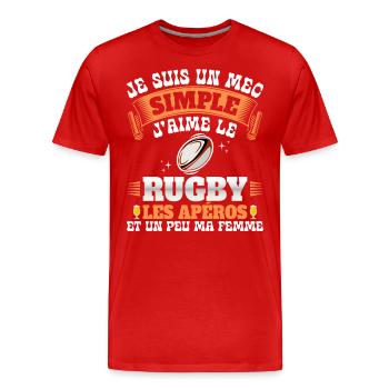 Rugbyman Humour Homme Rugby Et Apéro - T-shirt bio Premium Homme - rouge - Devant - Damien (186cm)