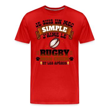 Rugbyman Humour Rugby Apéro Et Chien - T-shirt bio Premium Homme - rouge - Devant - Damien (186cm)