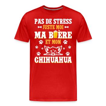 Humour Apéro Bière Papa Chien Chihuahua - T-shirt bio Premium Homme - rouge - Devant - Damien (186cm)