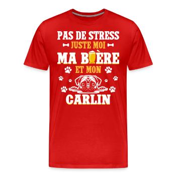 Humour Apéro Bière Papa Chien Carlin - T-shirt bio Premium Homme - rouge - Devant - Damien (186cm)