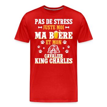 Bière Papa Chien Cavalier King Charles - T-shirt bio Premium Homme - rouge - Devant - Damien (186cm)
