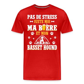 Humour Bière Papa Chien Basset Hound - T-shirt bio Premium Homme - rouge - Devant - Damien (186cm)