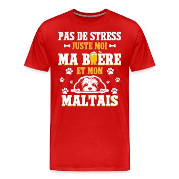 Humour Apéro Bière Papa Chien Maltais - T-shirt bio Premium Homme - rouge - Devant - Damien (186cm)