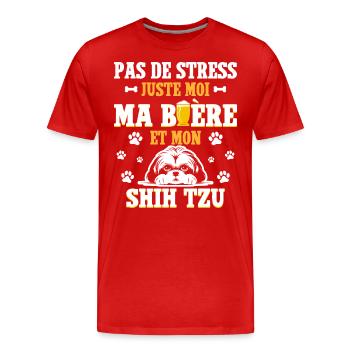 Humour Apéro Bière Papa Chien Shih Tzu - T-shirt bio Premium Homme - rouge - Devant - Damien (186cm)