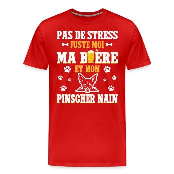 Humour Bière Papa Chien Pinscher Nain - T-shirt bio Premium Homme - rouge - Devant - Damien (186cm)