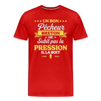 Pêcheur Breton Bretagne Humour Pêche - T-shirt bio Premium Homme - rouge - Devant - Damien (186cm)