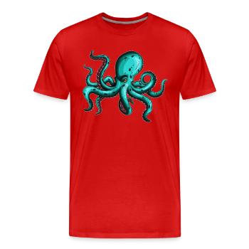 8 Armed Blue Octopus Squid Fan Lover - Men's Premium Organic T-Shirt - red - Front - Damien (186cm)
