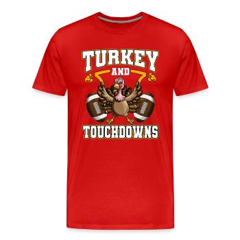 Footballer Player Touchdowns Turkey Holiday - Men's Premium Organic T-Shirt - red - Front - Damien (186cm)