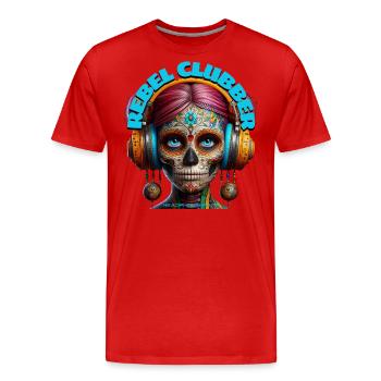 REBEL CLUBBER - Cool Woman with Headphones! - Men's Premium Organic T-Shirt - red - Front - Damien (186cm)