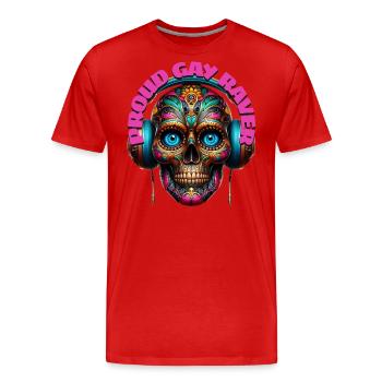 PROUD GAY RAVER - Cool Skull with Headphones! - Men's Premium Organic T-Shirt - red - Front - Damien (186cm)
