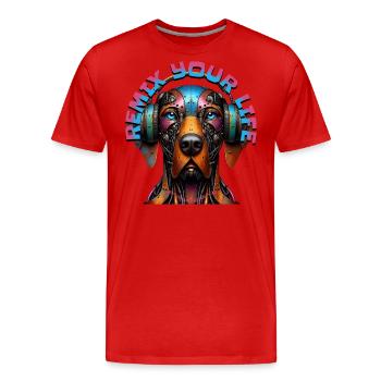 REMIX YOUR LIFE - German Pointer with Headphones! - Men's Premium Organic T-Shirt - red - Front - Damien (186cm)
