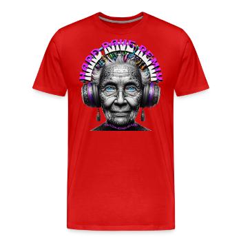 HARD RAVE REMIX - Cool Grandma with Headphones! - Men's Premium Organic T-Shirt - red - Front - Damien (186cm)
