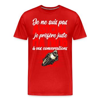 "Pas asocial moto" t-shirt humour motarde - T-shirt bio Premium Homme - rouge - Devant - Damien (186cm)