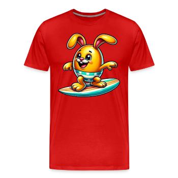 Oeuf de Pâques Oeuf de Pâques Lapin de Pâques Surfeur jaune - T-shirt bio Premium Homme - rouge - Devant - Damien (186cm)