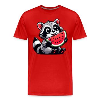 Raccoon with Watermelon Fruity Funny - Men's Premium Organic T-Shirt - red - Front - Damien (186cm)