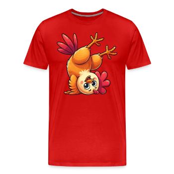 Poule Poule Coq Équilibre Acrobaties Athlète Fun - T-shirt bio Premium Homme - rouge - Devant - Damien (186cm)