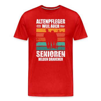 Altenpfleger Weil Auch Senioren Helden Brauchen - Männer Premium Bio T-Shirt - Rot - Vorne - Damien (186cm)