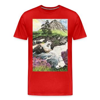 Islande Kirkjufell Voyage Randonnée Islande Volcan - T-shirt bio Premium Homme - rouge - Devant - Damien (186cm)