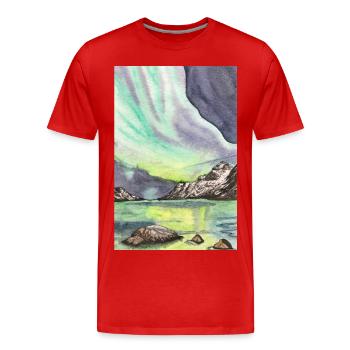 Norwegen Nordlicht Nacht Skandinavien Lofoten - Männer Premium Bio T-Shirt - Rot - Vorne - Damien (186cm)