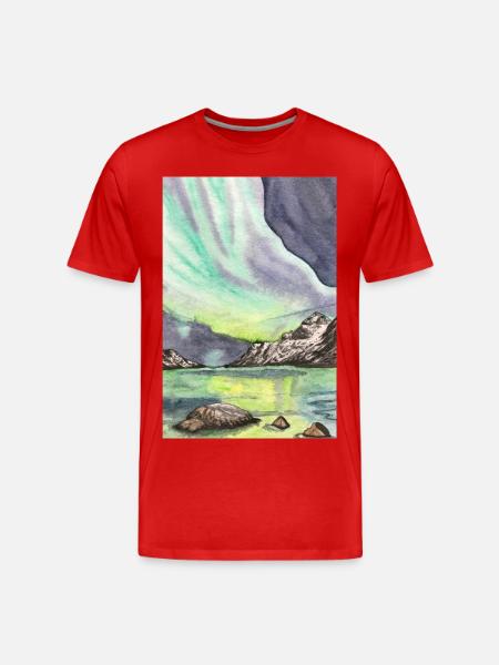 Norge Nordlys Night Skandinavien Lofoten - Herre Premium T-shirt økologisk - rød