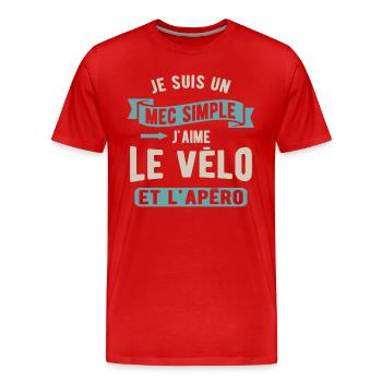 Un mec simple, vélo et apéro - T-shirt bio Premium Homme - rouge - Devant - Damien (186cm)