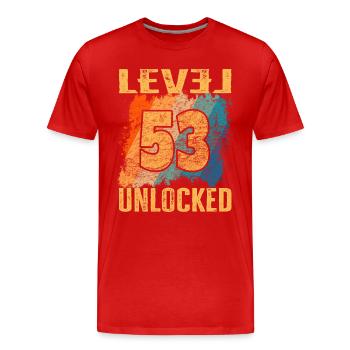Birthday Gift Level Unlocked 53 years - Men's Premium Organic T-Shirt - red - Front - Damien (186cm)