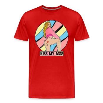 POP-ART ÉROTIQUE SEXY COMIC GIRL EMBRASSE MON CUL - T-shirt bio Premium Homme - rouge - Devant - Damien (186cm)