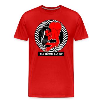 ÉROTIQUE SEXY CUL HAUT FACE CONTRE TERRE - T-shirt bio Premium Homme - rouge - Devant - Damien (186cm)