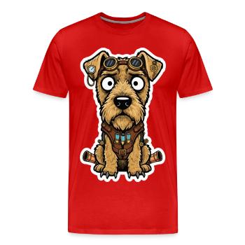 Chien Terrier Steampunk Propulsion et Fioles - T-shirt bio Premium Homme - rouge - Devant - Damien (186cm)