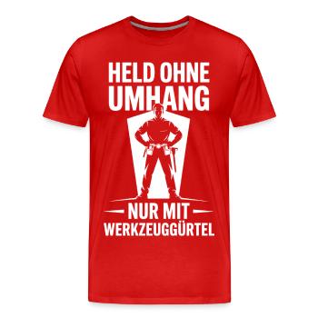 Held ohne Umhang – Handwerker mit Werkzeuggürtel - Männer Premium Bio T-Shirt - Rot - Vorne - Damien (186cm)