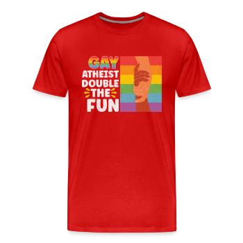 Gay LGBTQ Atheist Atheism Anti Religion Securalism - Men's Premium Organic T-Shirt - red - Front - Damien (186cm)