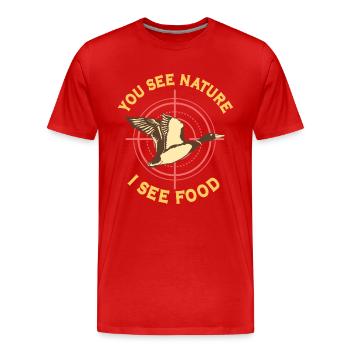 Chasse au canard Chasseur de canards Chasse aux oiseaux Chasse au canard - T-shirt bio Premium Homme - rouge - Devant - Damien (186cm)
