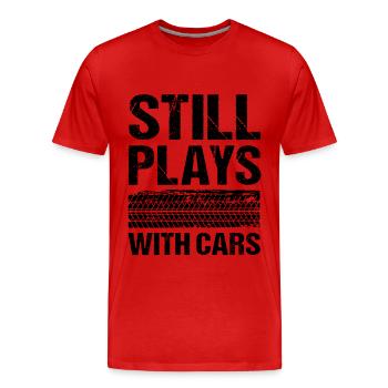 Still Plays With Cars Auto - Männer Premium Bio T-Shirt - Rot - Vorne - Damien (186cm)