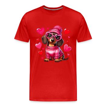 Valentine's Day Dachshund Dog In Love Heart Cute - Men's Premium Organic T-Shirt - red - Front - Damien (186cm)