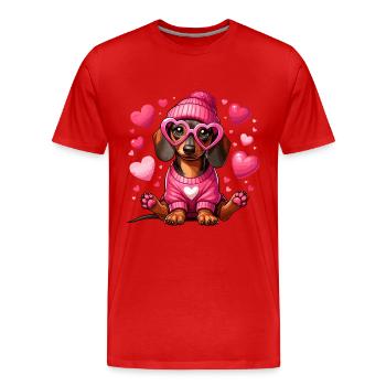 Dackel Liebe Valentinstag Hund Herz Niedlich Wau - Männer Premium Bio T-Shirt - Rot - Vorne - Damien (186cm)