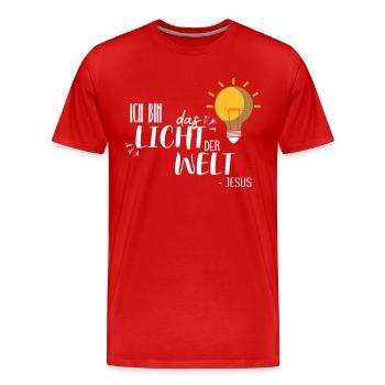 Ich bin das Licht - Männer Premium Bio T-Shirt - Rot - Vorne - Damien (186cm)