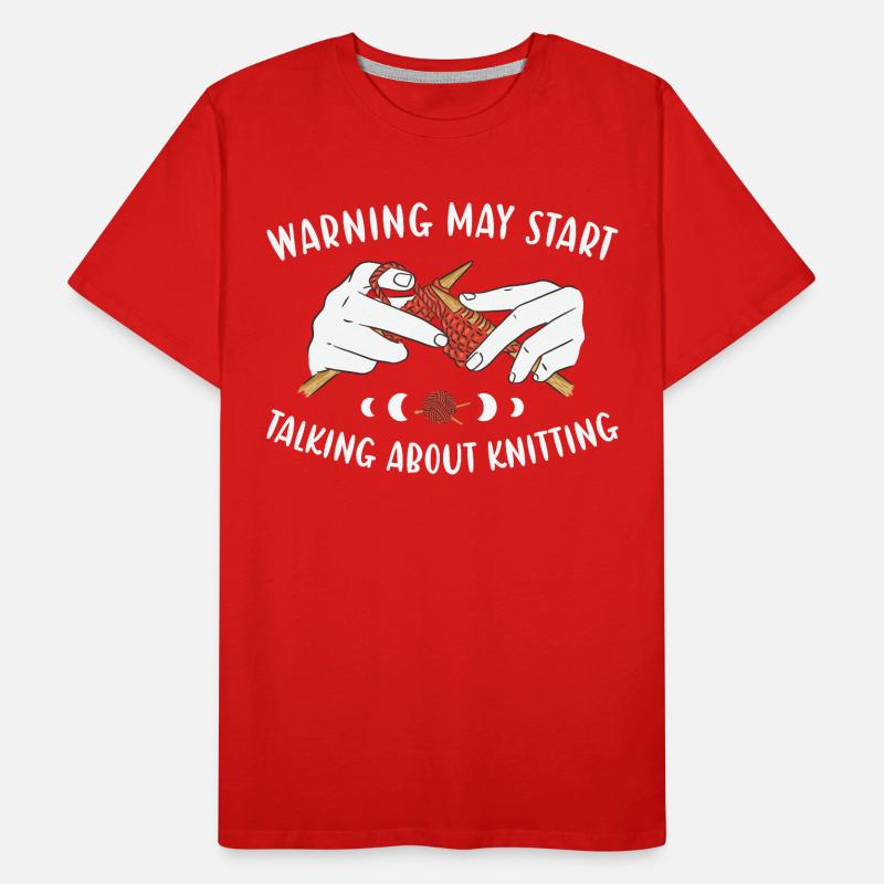 Warning May Start Talking About Knitting Men's Premium Organic T-Shirt