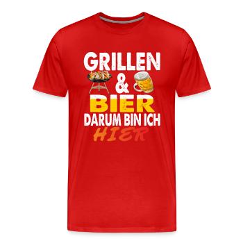 Grillen und Bier Darum bin ich hier Grillsaison - Männer Premium Bio T-Shirt - Rot - Vorne - Damien (186cm)