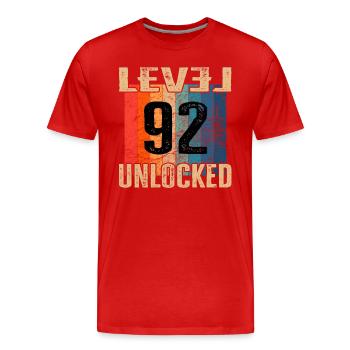 Birthday Happy Birthday Level Unlocked 92 years - Men's Premium Organic T-Shirt - red - Front - Damien (186cm)