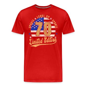 Mise à jour Level Up 70 Years Limited Edition USA - T-shirt bio Premium Homme - rouge - Devant - Damien (186cm)