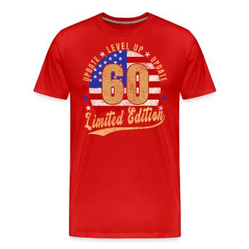 Mise à jour Level Up 60 Years Limited Edition USA - T-shirt bio Premium Homme - rouge - Devant - Damien (186cm)